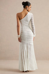 Orabella | White Asymmetric-Neck Maxi Dress With Sheer Skirt