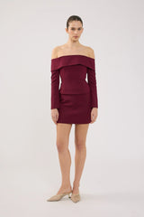 Perfect Stranger Lupa Off Shoulder Long Sleeve Top Burgundy