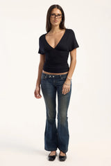 Motel Osari Plunge Batwing Top Black