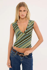 Motel Emberly Top Mixed Stripe Green