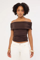 Perfect Stranger Rhiannon Off Shoulder Top Brown