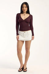 Luck & Trouble Pamela V Neck Long Sleeve Top Plum