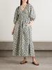 Shirred paisley-print organic cotton midi dress