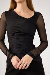 Perfect Stranger Diane Ruched Long Sleeve Top Charcoal