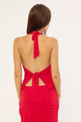 Luck & Trouble Lorelai Polka Halter Top Red Print