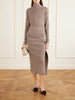 Embellished wool-blend turtleneck midi dress
