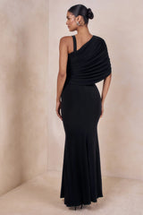Sylvie | Black Asymmetric-Neck Maxi Dress