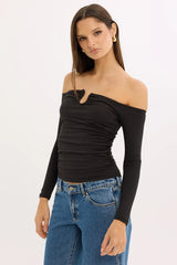 Luck & Trouble Stasia Strapless Long Sleeve Top Black