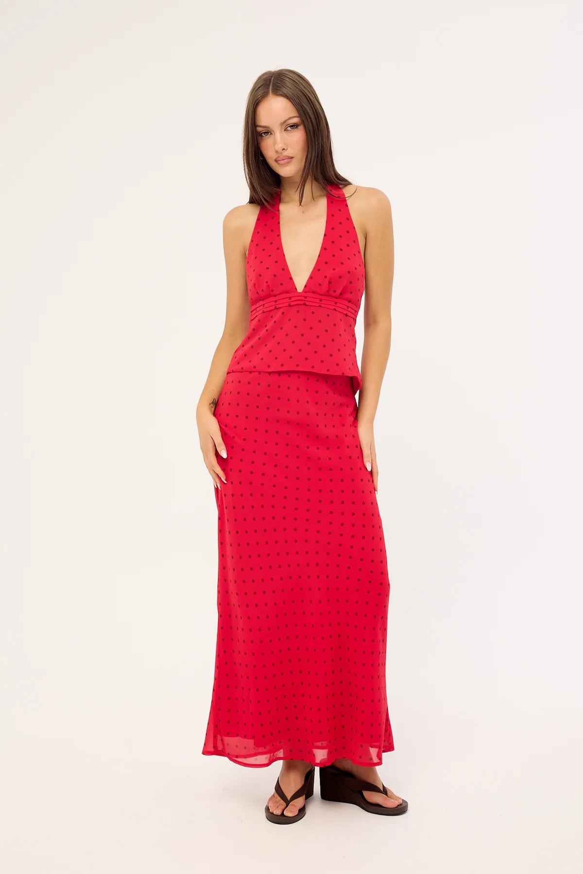 Luck & Trouble Lorelai Polka Maxi Skirt Red Print