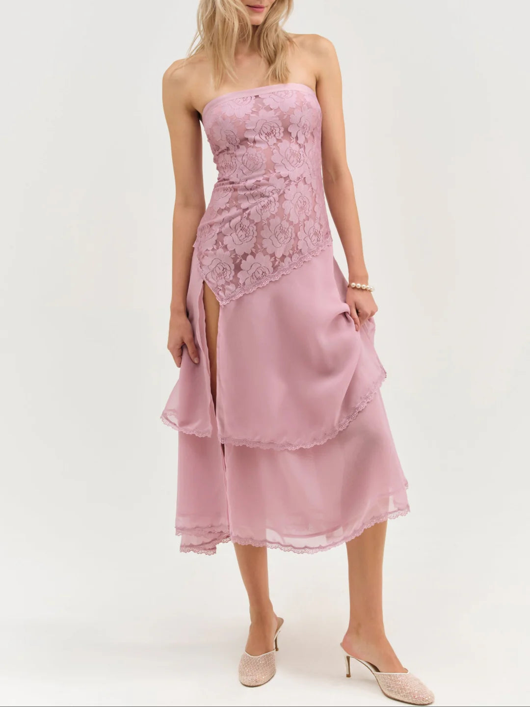 Claudia Rose Lace Strapless Midi Dress