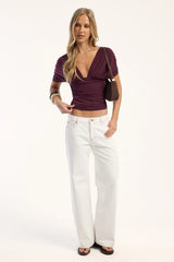 Motel Vernia Plunge Batwing Top Plum