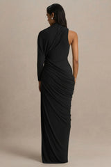 Aphra | Black High-Neck Maxi Dress With Cape-Sleeve