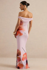 Katia | Pink Poppy Print Bardot-Neck Maxi Dress