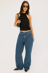 Perfect Stranger Frilly Astra Stretch Halter Top Black