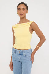 Luck & Trouble Raquel Ruched Sleeveless Top Lemon
