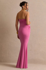 Casilda | Pink Bandeau-Neck Maternity Maxi Dress With Draped Detailing