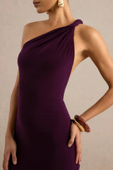 Indalie | Plum Twisted Asymmetric-Neck Maxi Dress
