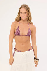 L&t Amara Check Bikini Top Burgundy Print