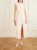 Lace-trimmed bow-detail printed silk-jacquard midi dress