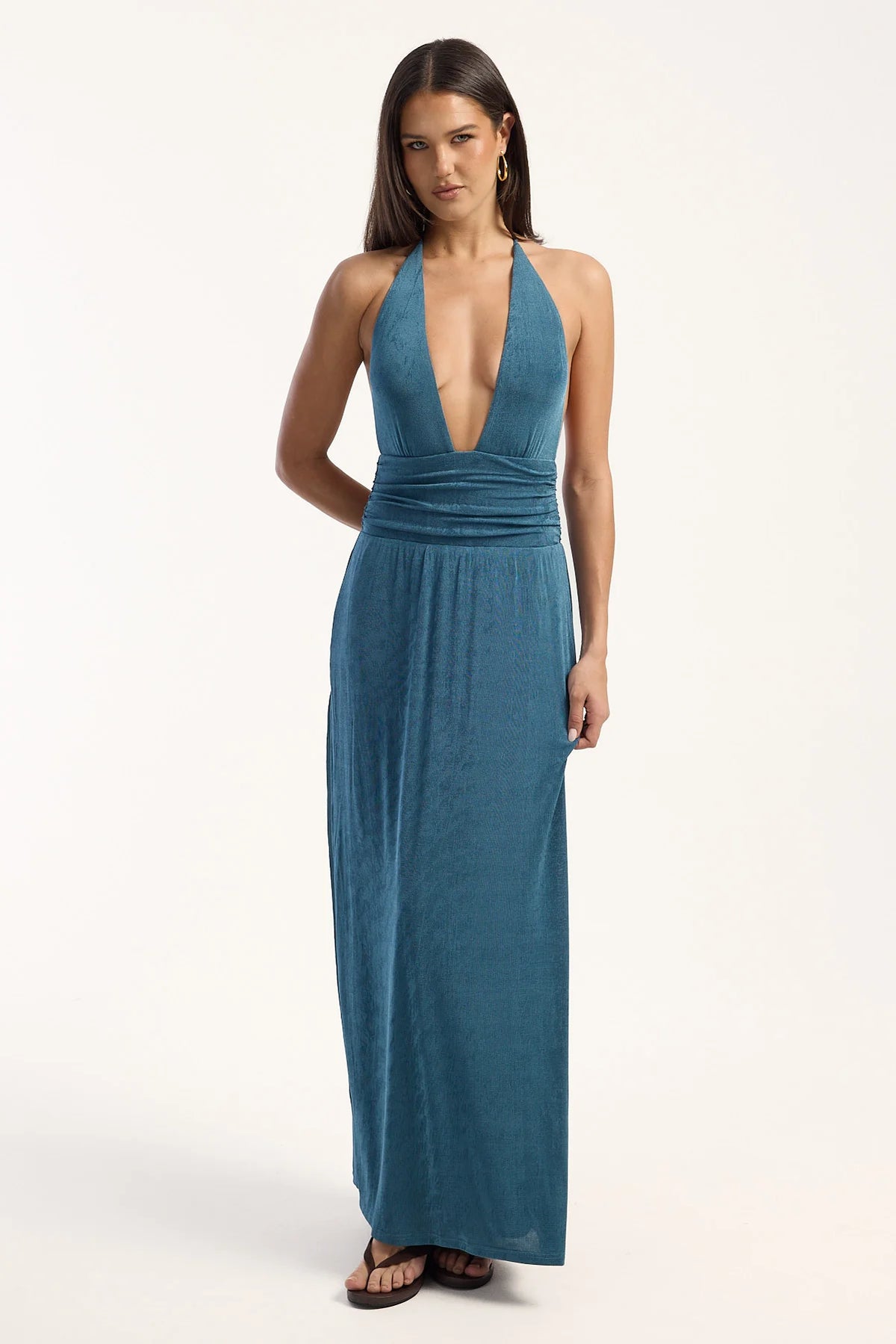 Luck & Trouble Bonnie Shimmer Maxi Dress Teal