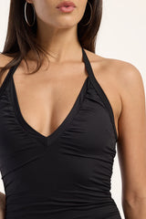 Luck & Trouble Charlotte Halter Ruched Mini Dress Black