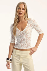 Lioness Arena 3/4 V Neck Top Cream