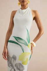 Wilber | Lemon Floral Print High-Neck Maxi Dress