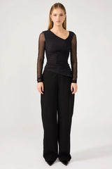 Perfect Stranger Diane Ruched Long Sleeve Top Charcoal
