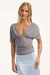 Motel Vernia Plunge Batwing Top Grey
