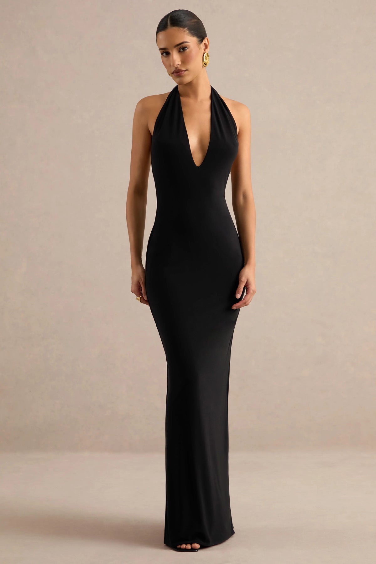 Maristela | Black Plunge-Neck Maxi Dress