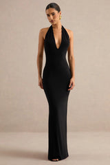 Maristela | Black Plunge-Neck Maxi Dress
