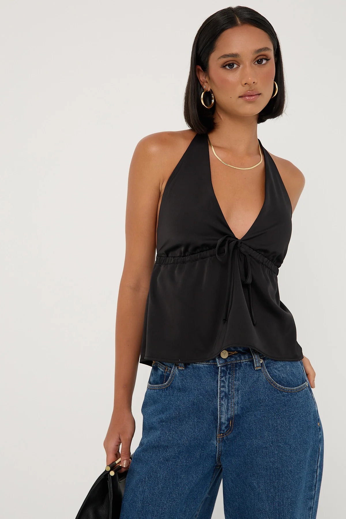 Perfect Stranger Glossy Halter Top Black
