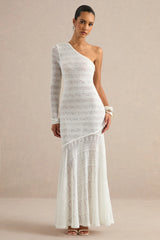 Orabella | White Asymmetric-Neck Maxi Dress With Sheer Skirt