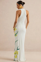 Wilber | Lemon Floral Print High-Neck Maxi Dress