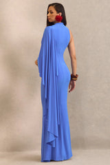 Azria | Blue High-Neck Maternity Maxi Dress With Cape Sleeve