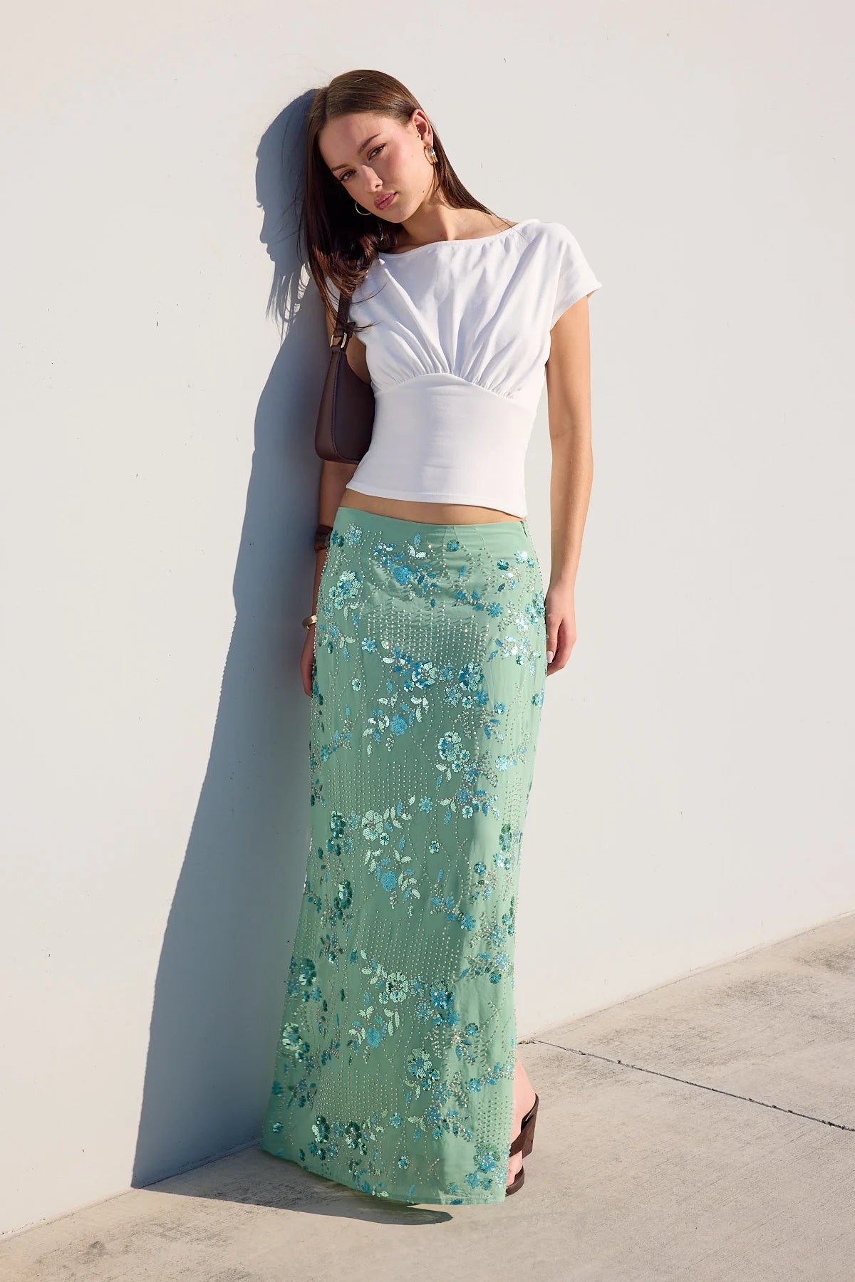 Luck & Trouble Avenia Sequin Maxi Skirt Teal