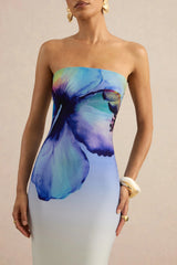 Ceremony | Blue Ombre Floral Print Bandeau Maxi Dress