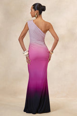 Lauretta | Pink Ombre Asymmetric Maxi Dress With Ruching