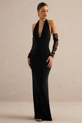 Maristela | Black Plunge-Neck Maxi Dress