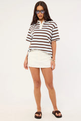 Perfect Stranger Hailey Short Sleeve Rugby Top Brown Stripe