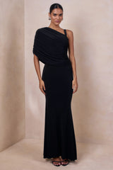 Sylvie | Black Asymmetric-Neck Maxi Dress