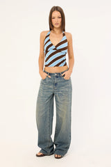 Motel Haya Top Retro Stripe Blue