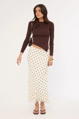 Perfect Stranger Long Sleeve Asymmetrical Rib Knit Top Brown