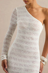 Orabella | White Asymmetric-Neck Maxi Dress With Sheer Skirt