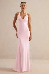 Goldiea | Light Pink Halter-Neck Fishtail Maxi Dress