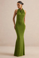 Ariosa | Lime High-Neck Maxi Dress With Open Back