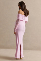 Artemisia | Light Pink Bardot-Neck Maternity Maxi Dress With Lace Detailing