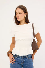 Luck & Trouble Verona Short Sleeve Ruched Tie Top White