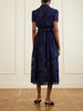 Belted embroidered lace-trimmed ramie midi dress