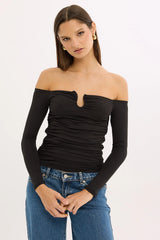Luck & Trouble Stasia Strapless Long Sleeve Top Black